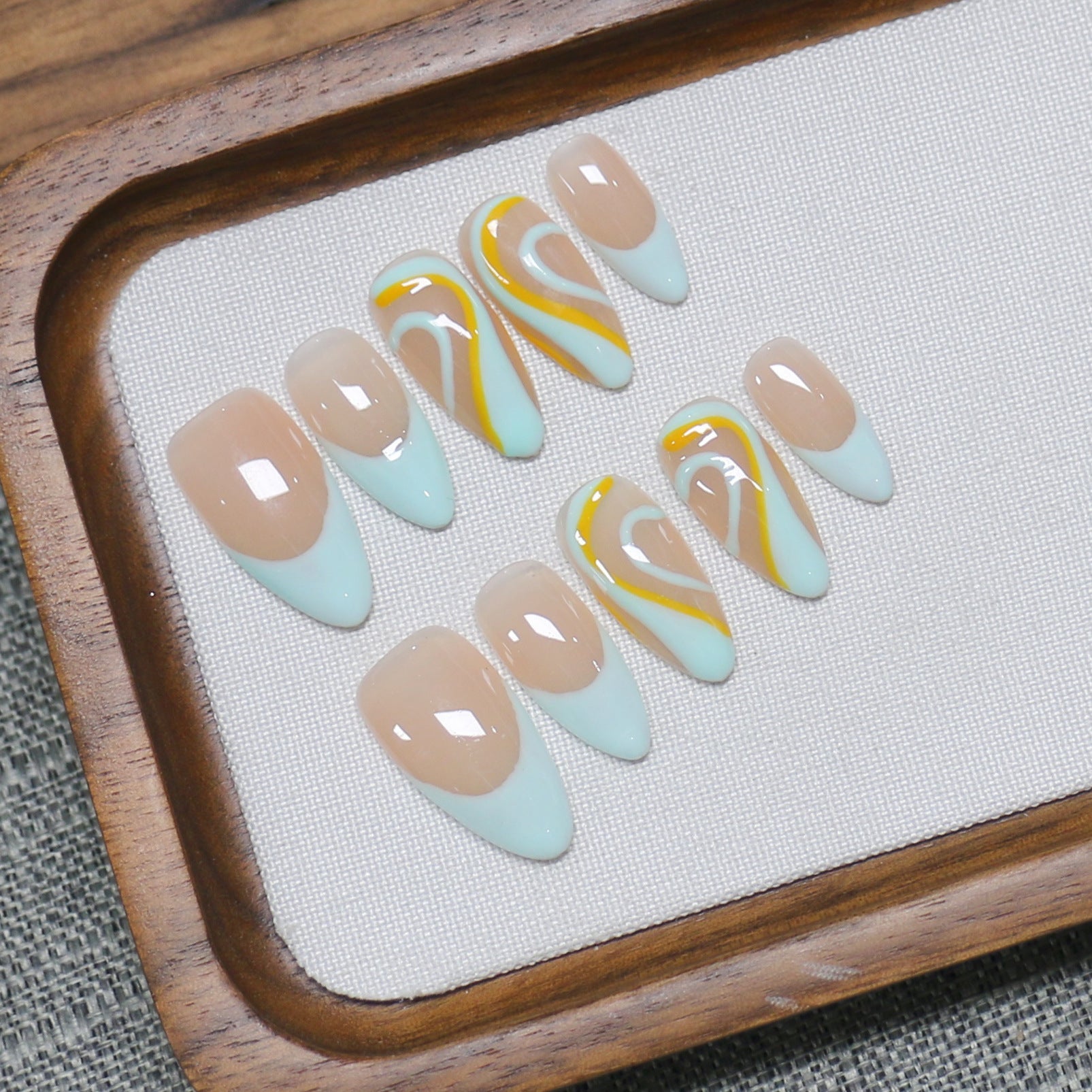 Beach Wave: "Mint Tropic" – Long Almond Press-On Nails