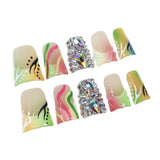 Unhas bico de pato multicoloridas com mudança gradual de gelo francês através de manicure, lindas garotas legais, unhas de pressão feitas à mão no atacado ｜ 365nails