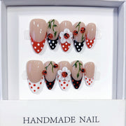 Ladybug Garden: "Polka Dot & Floral" – Almond Press-On Nails