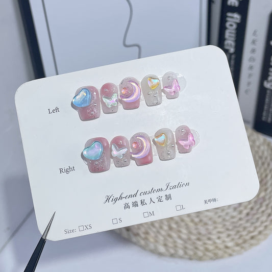 Ice through mocha diamond handmade  spray gun blush fresh small short nail  sticker finished nail art｜365nails