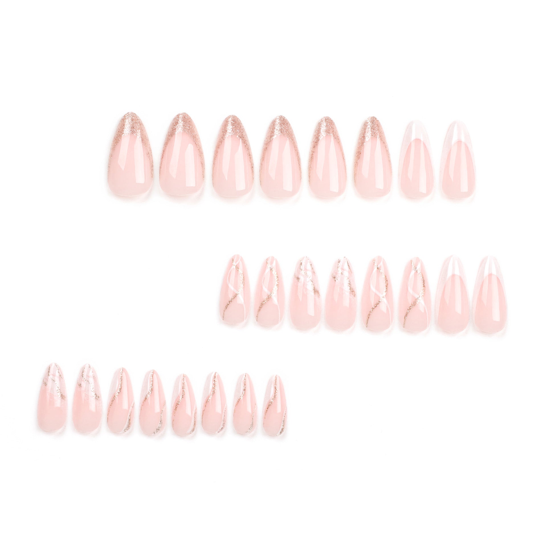 中長款亮粉條紋法式 甲片 成品 24片套裝 美甲風格｜365nails