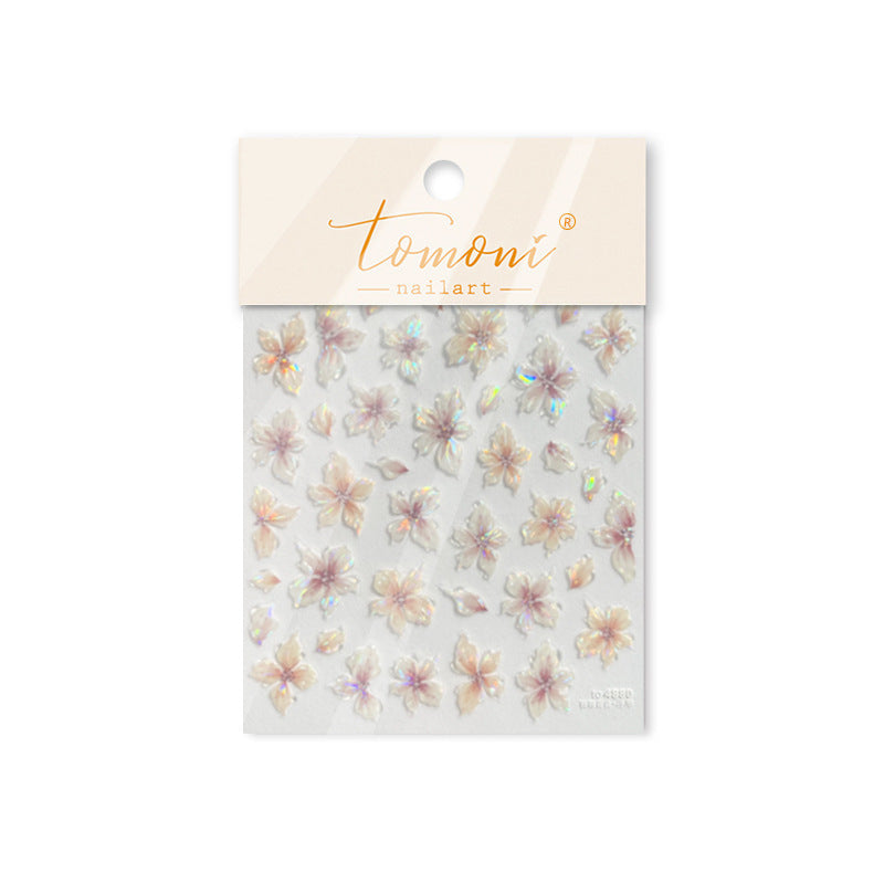 Iridescent  Embossed Flower Nail Stickers – Translucent Petal Set