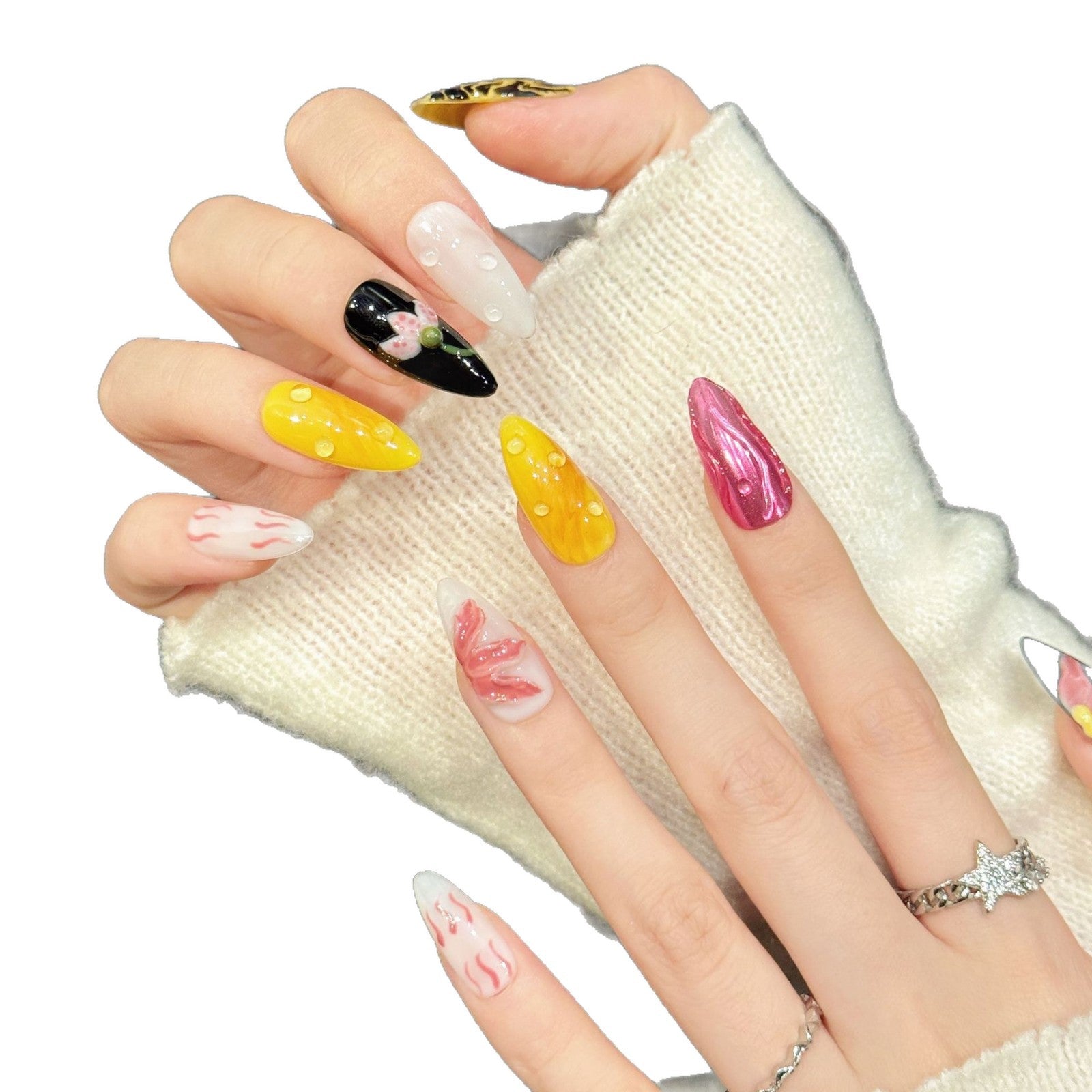 365nails: "Tropical Bloom" – 3D Floral & Leopard Print Handmade Almond Nails