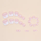 Unhas postiças francesas simples de margarida branca, unhas postiças pequenas para meninas, manicure especial para unhas postiças｜365nails