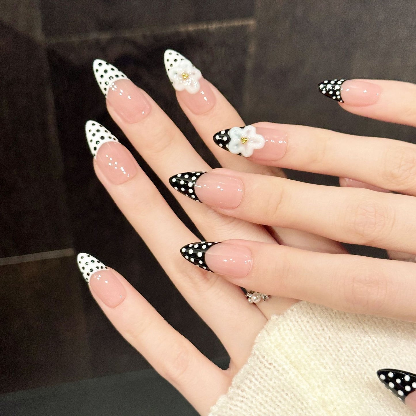 Soft Pink Polka Dot Floral Press On Nails