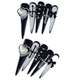 Gothic Black White Heart Cross Press On Nails