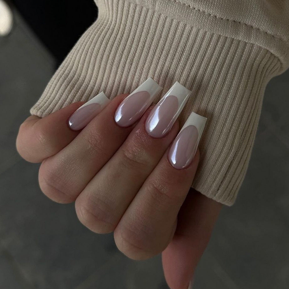 French White Wearable Nail Nails  Short Ladder Wearable Nail Pads Finished Products Wholesale｜365nails