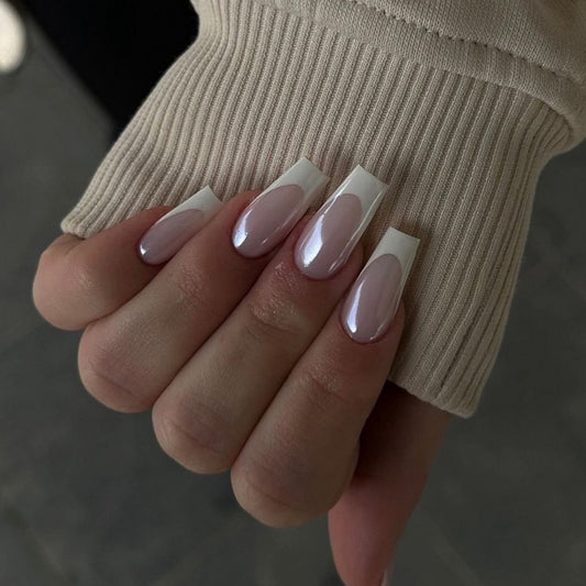 French White Wearable Nail Nails  Short Ladder Wearable Nail Pads Finished Products Wholesale｜365nails