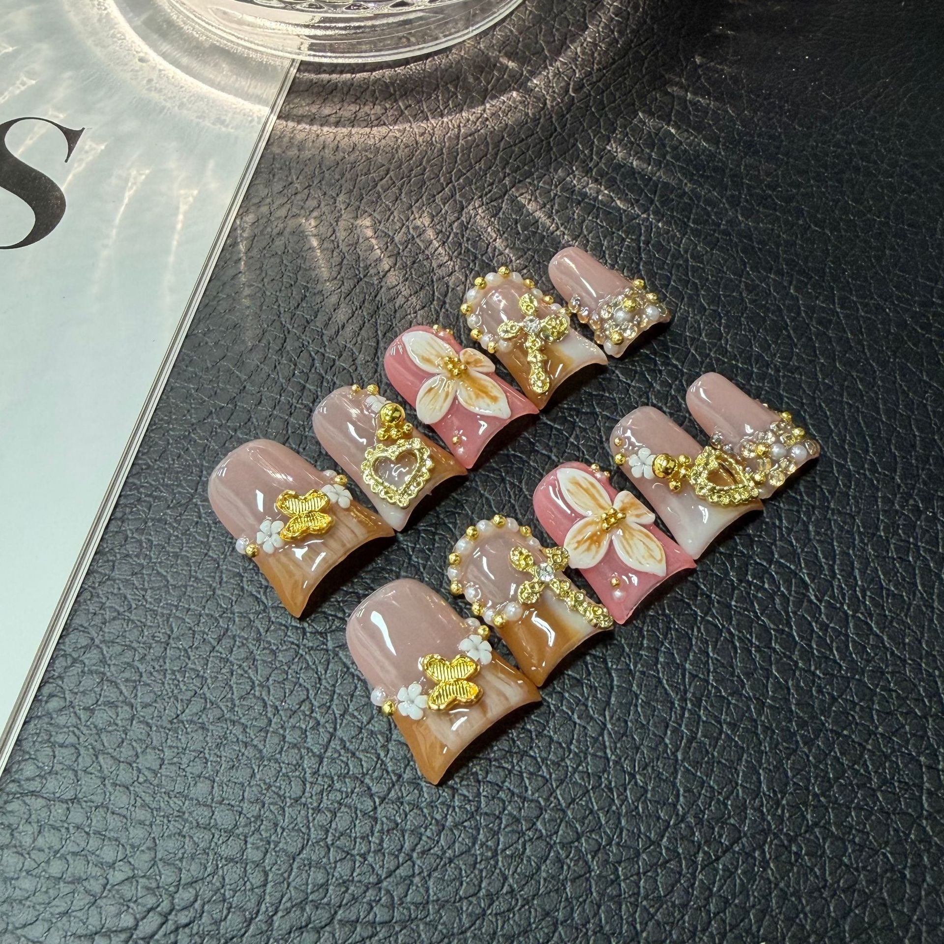 365nails: "Tropical Bloom" – 3D Floral & Crystal Handmade Square Nails