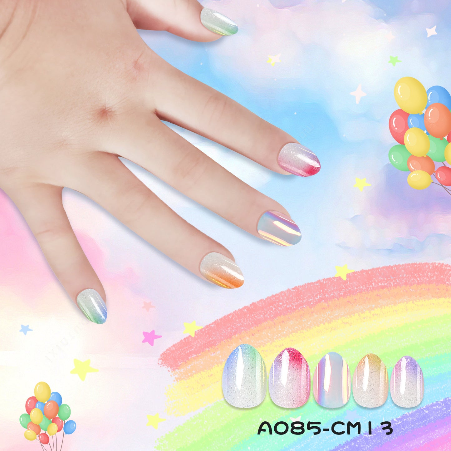 Kids press-on nails Smudge gradual change phosphorescent patch