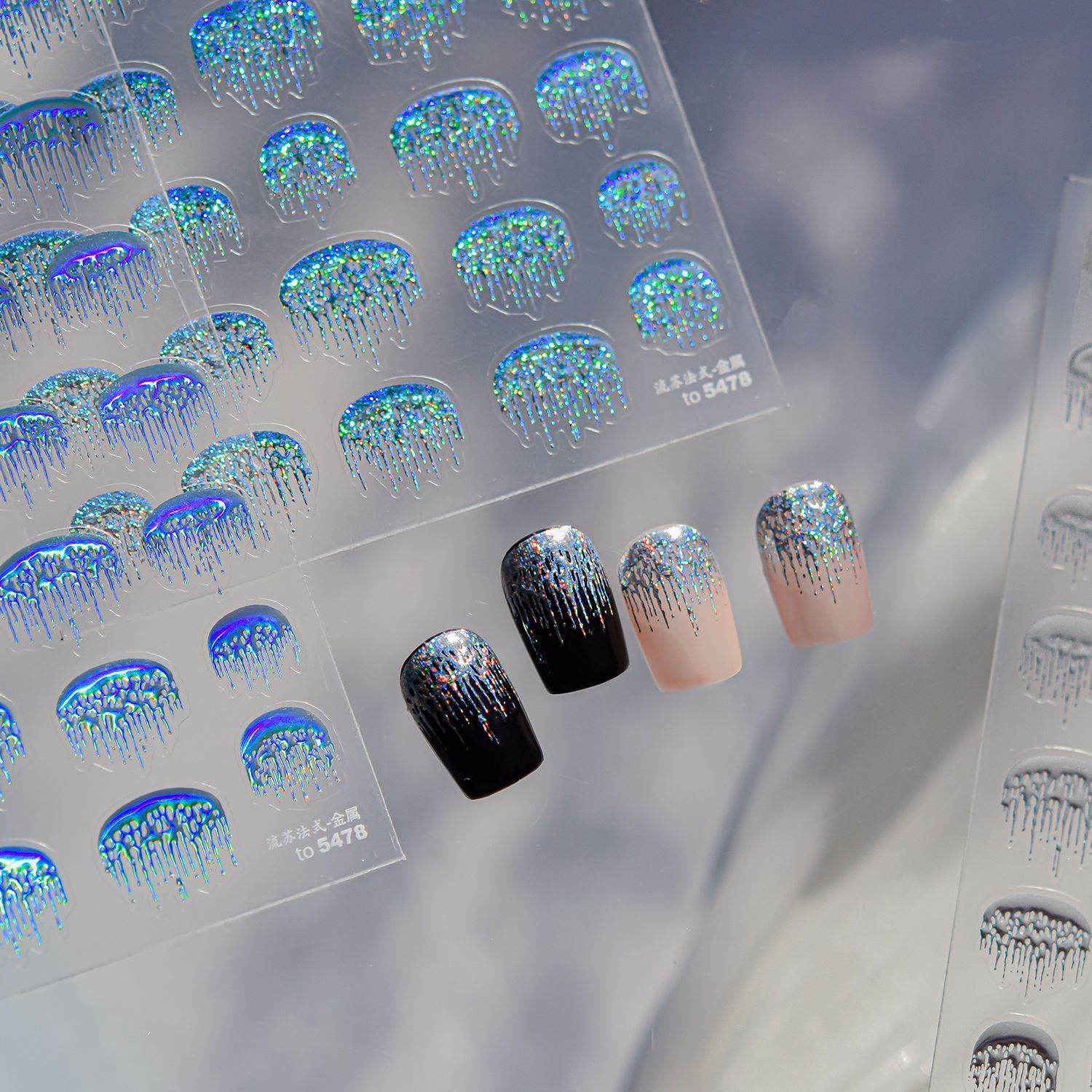 Holographic Jellyfish Drip: "Glitter Jelly Drip" – 5D Embossed Nail Sticker
