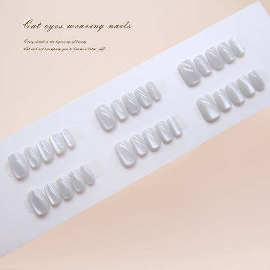 Nail Tips  prefabricated nail clean and simple fog white cat eye solid color temperament fashionable girl white  30 pieces｜365nails