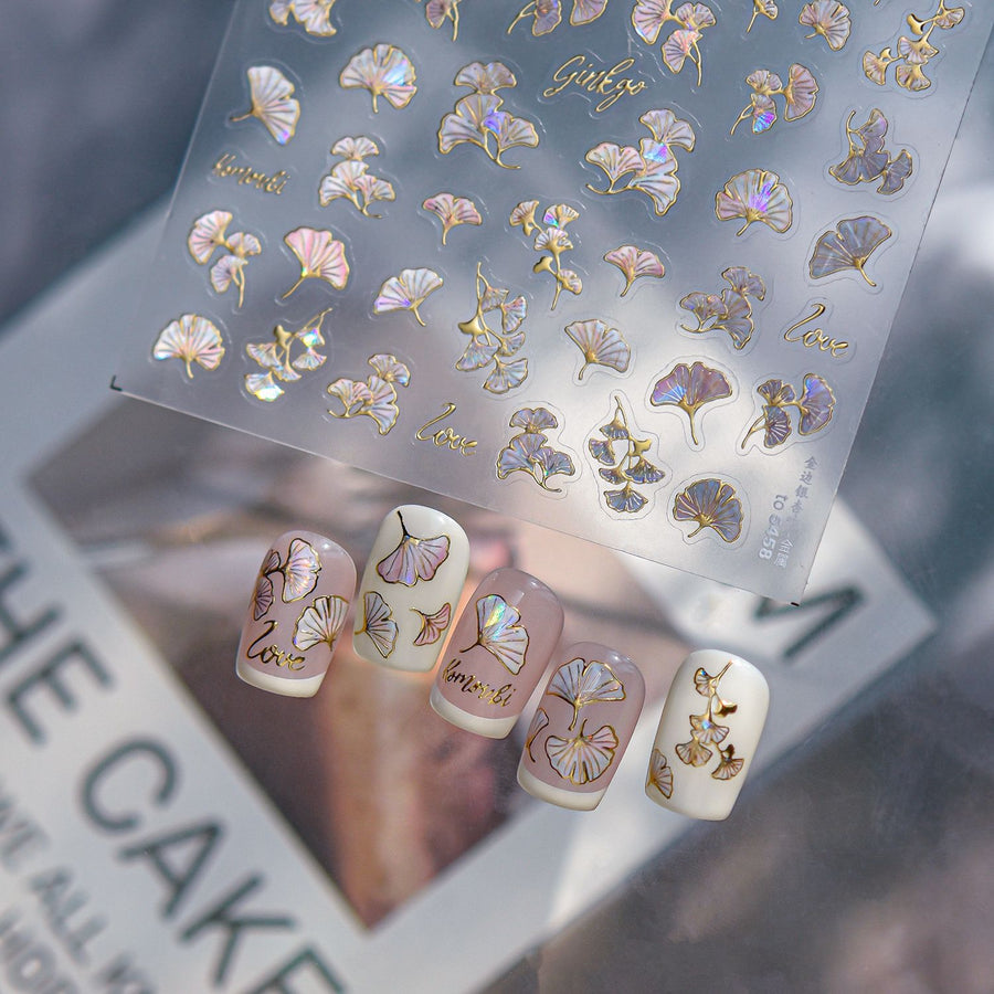 Ginkgo Leaf Collection: "Aurora Ginkgo" – 3D Metallic Nail Sticker