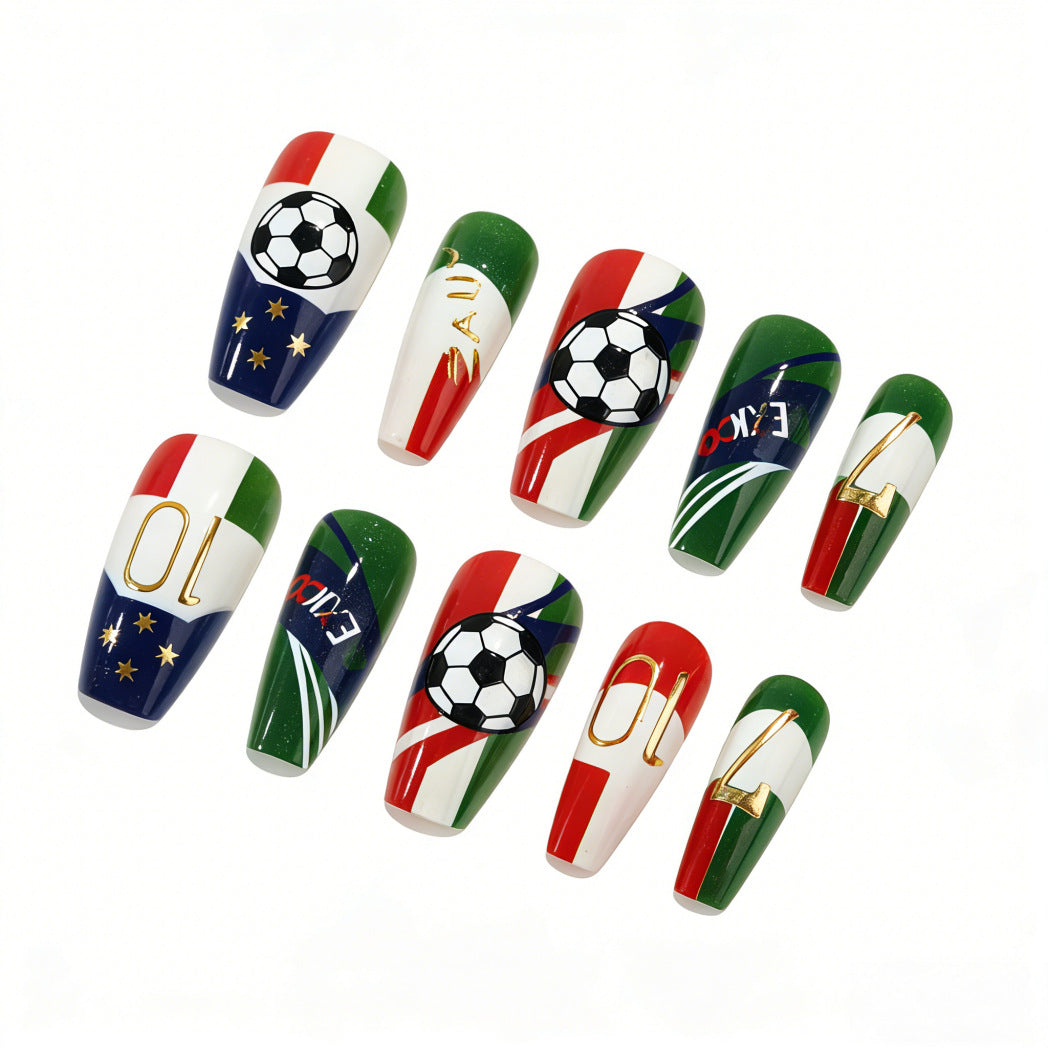 World Cup Italy Flag Football Elements Press-On Nails (Medium Square/24pcs/Dynamic)