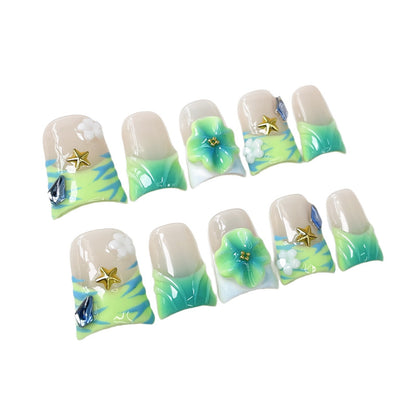 Duck bill nail ice through hand-painted 3D three-dimensional engraved short nail art summer small fresh handmade press-on nails｜365nails