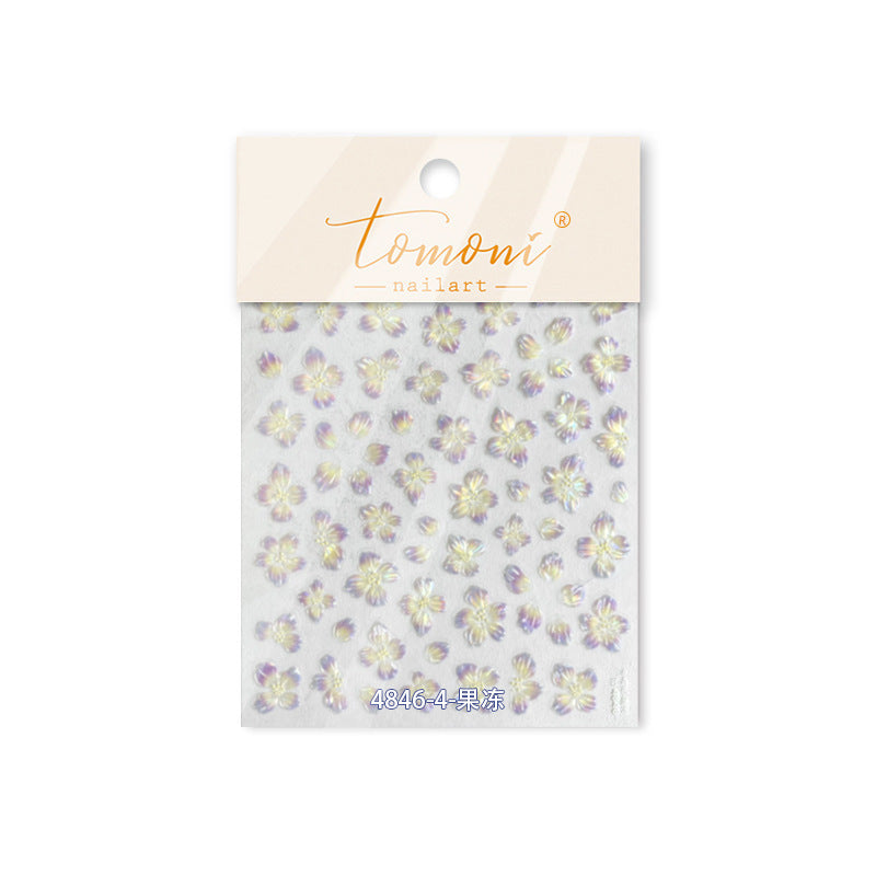 Iridescent  Embossed Flower Nail Stickers – Translucent Petal Set