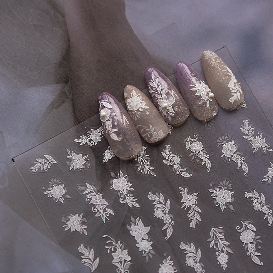 365nails 우아한 화이트 릴리 양각 네일 아트 스티커