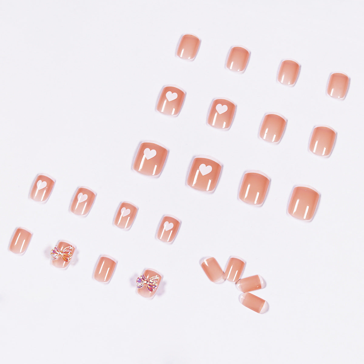 Nude escuro creme branco amor borboleta unha postiça finalizada removível ｜365nails