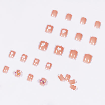 Nude escuro creme branco amor borboleta unha postiça finalizada removível ｜365nails