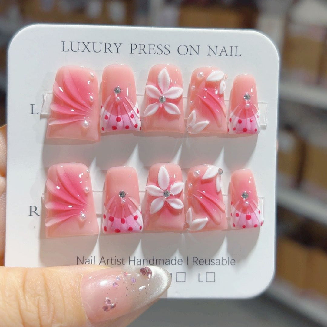 Sakura Blush: "Pink Petal" – Short Square Press-Ons