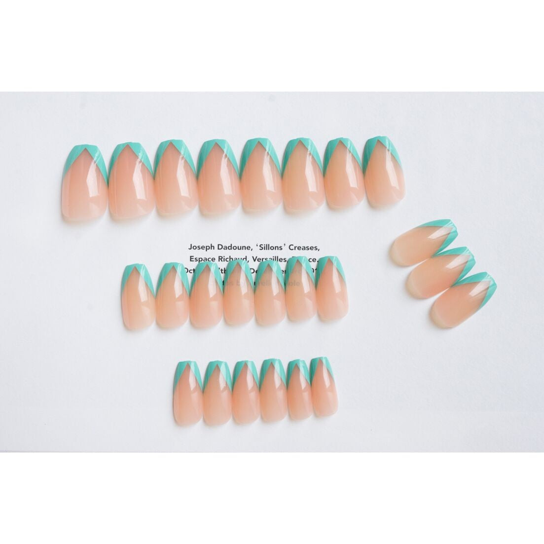 裸色斜法式湖藍綠穿戴甲成品甲片｜365nails