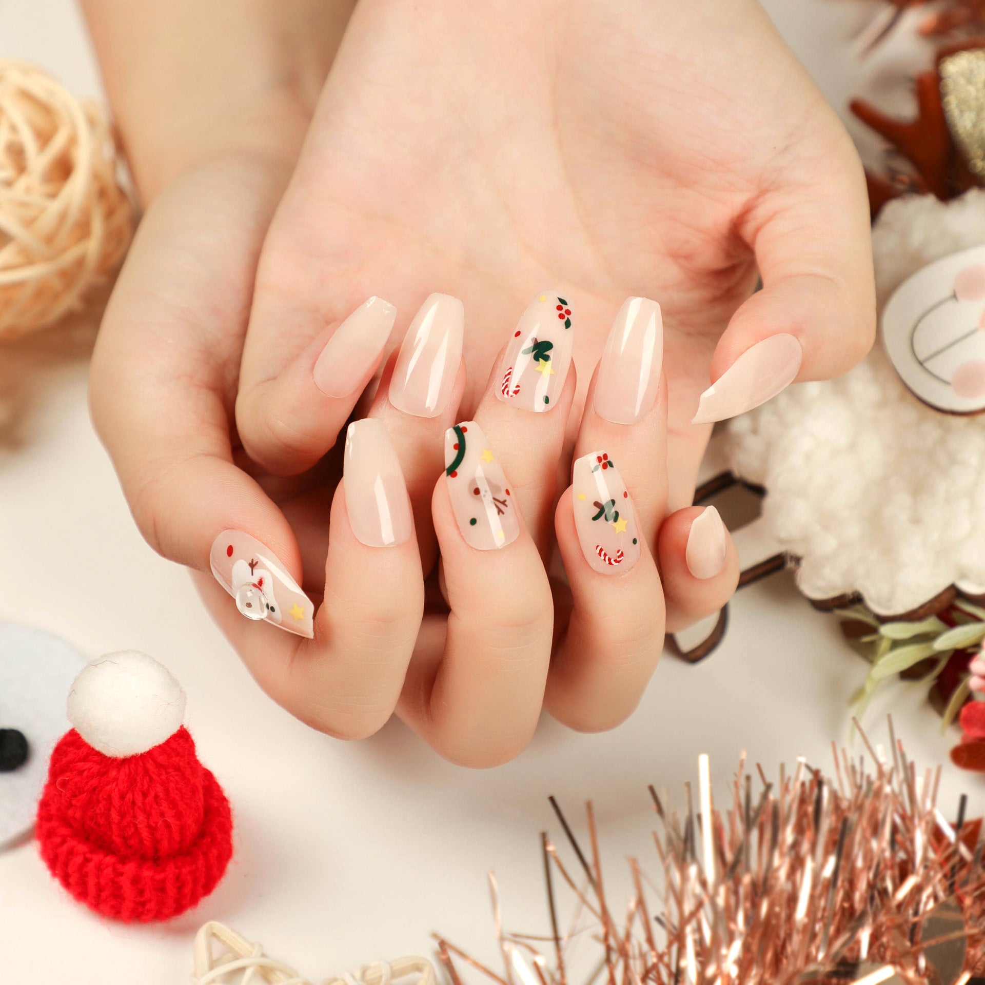 Fábrica de atacado manicure de Natal curta balé unhas postiças imprensa em unhas removíveis remendo de unha produto acabado atacado ｜ 365nails