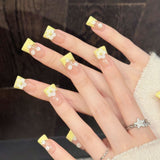 Peach Yellow Floral Press On Nails