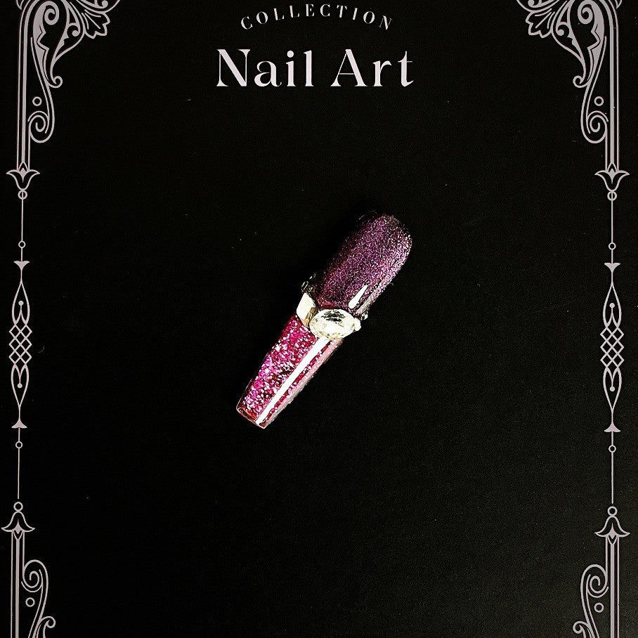 [Purple Shadow] White Ultra-thin and seamless Purple Cat's Eye Four Fingers Quicksand Flow Hemp Exquisite press on nail