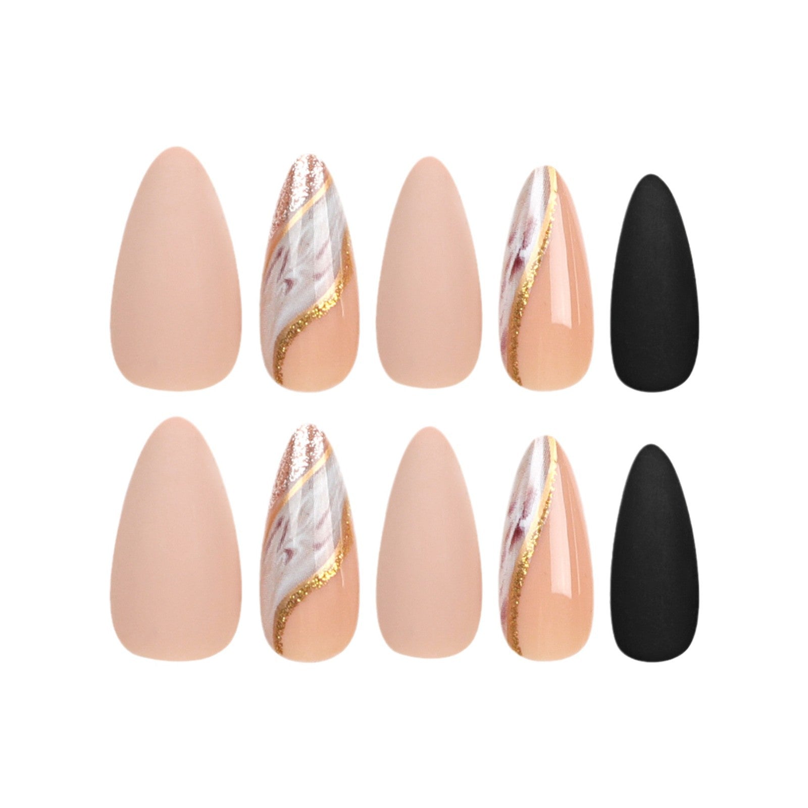 Uñas postizas con efecto dorado, efecto manchado, con brillo plateado, para otoño e invierno, con acabado mate y color sólido | 365nails