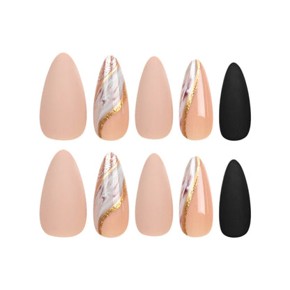 Gold curve smudge press on nails silver glitter autumn and winter fake nail patch solid color feel matte nail piece｜365nails