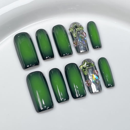 Sweet and cool blush nail Europe, America, medium and long square nail patch  handmade press-on nails wearable nail sticker｜365nails