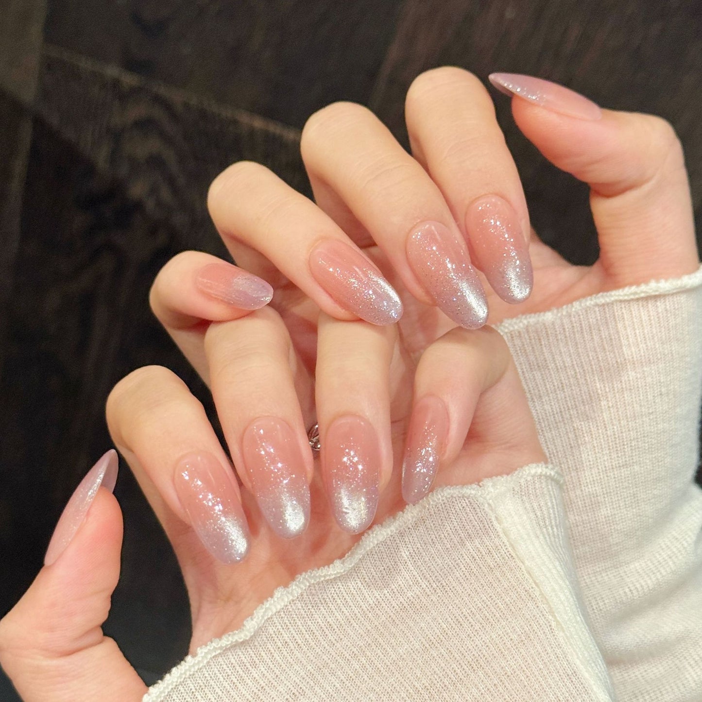 Sheer Pink Ombré Glitter Dust Simple Aesthetic Press-On Nails