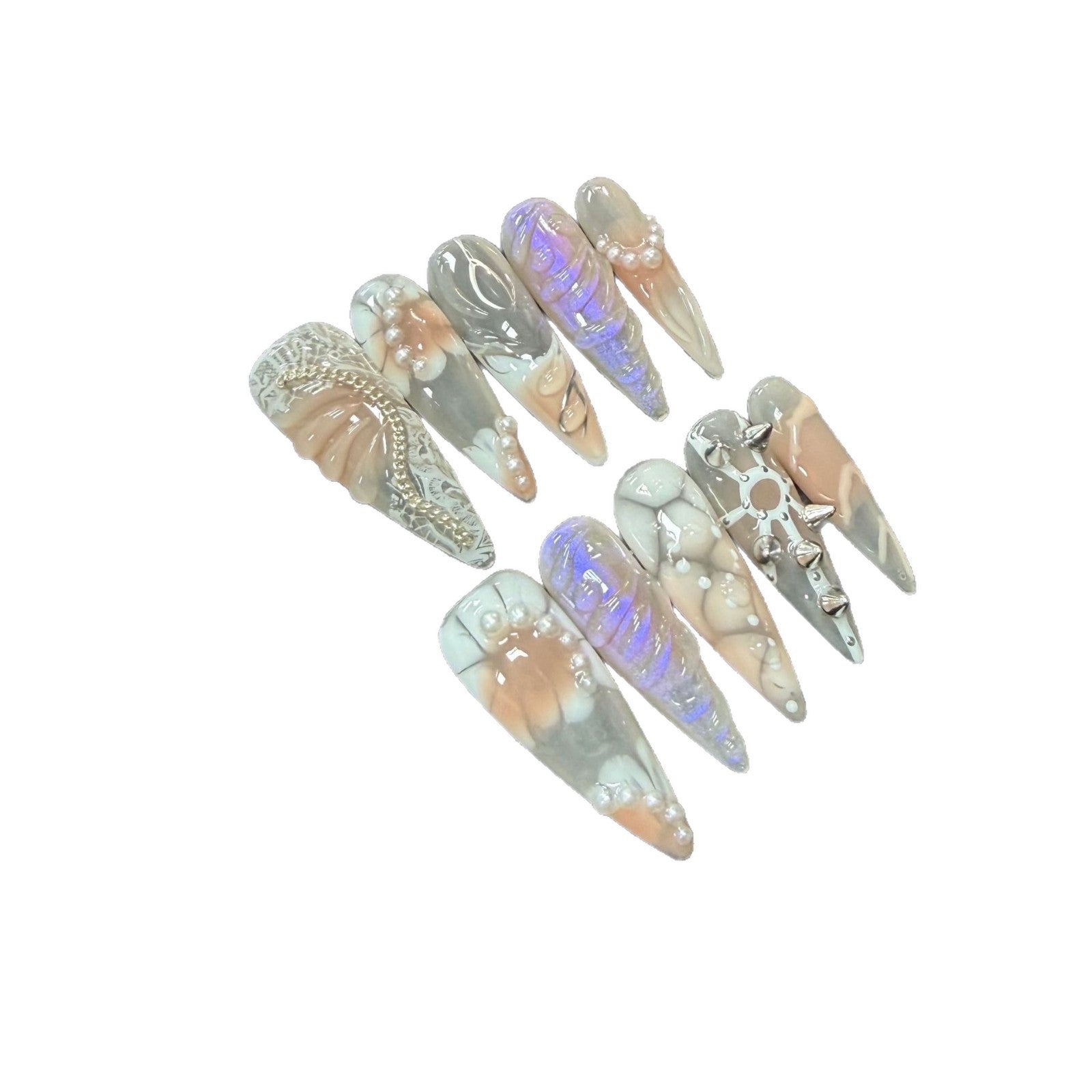 365nails: "별빛 오디세이" – 3D 크리스탈 & 오로라 수제 스틸레토형 네일