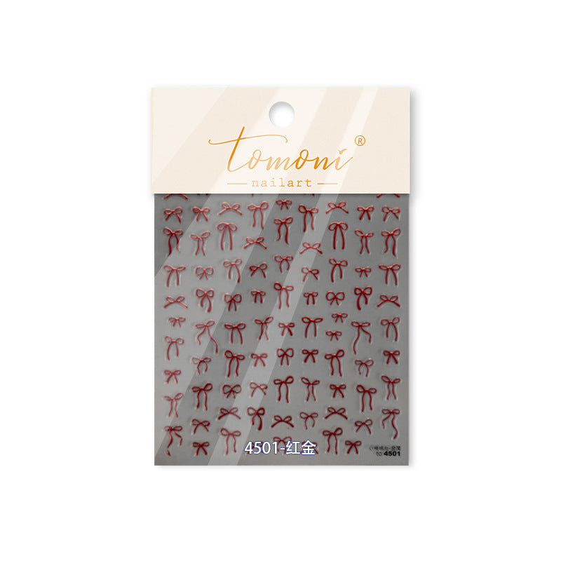 Mini Bow Collection: "Red-Gold Ribbon" – 3D Metallic Nail Sticker
