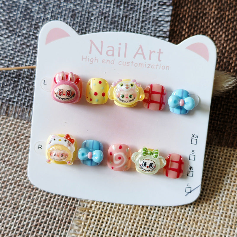 365nails: "colorful kawaii dolls" – short round handmade kids press-on nails