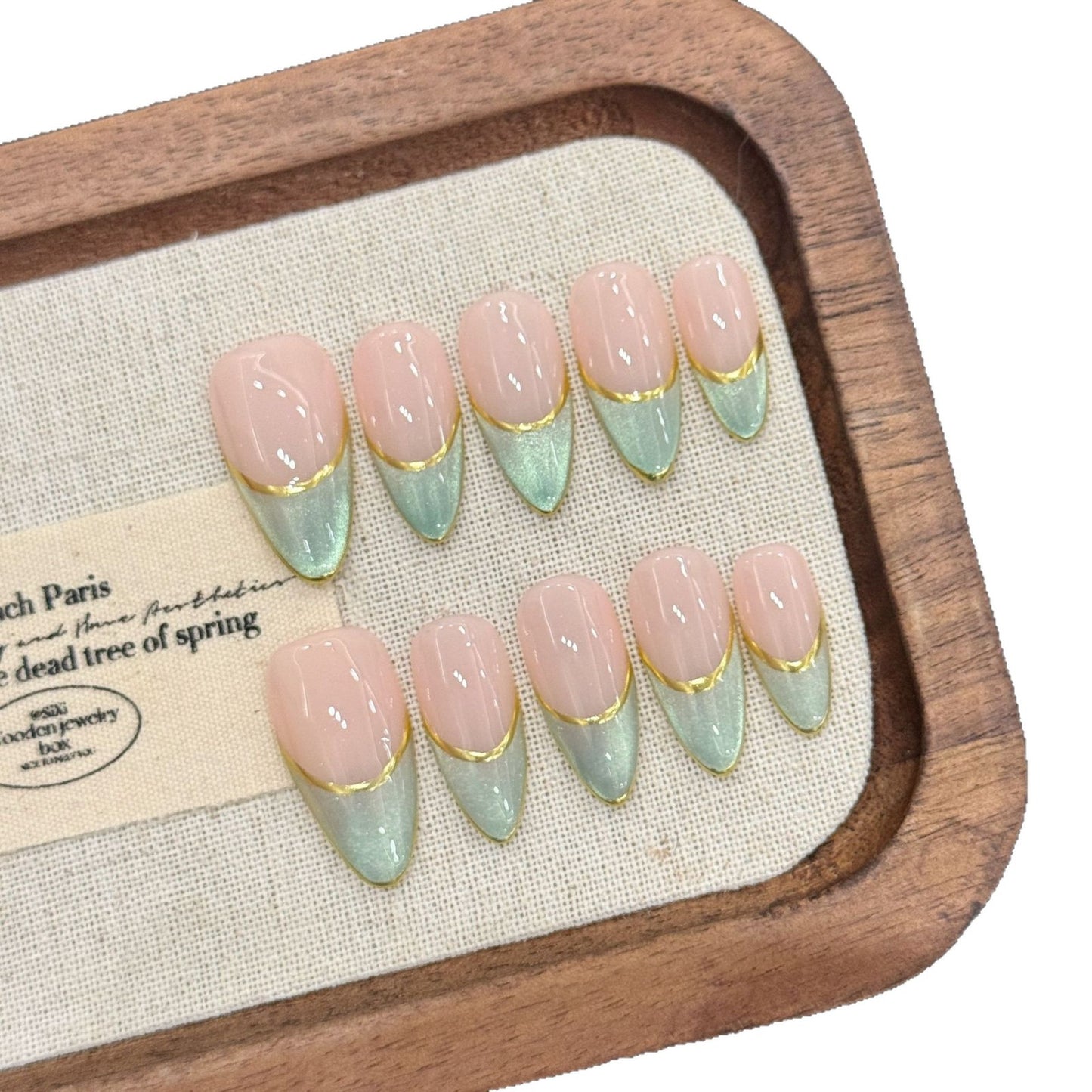 Mint Gold French Gradient Press-On Nails