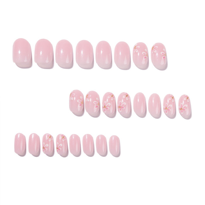 365nails: "Soft Pink Floral Short Oval" – Delicate Press-on Nails