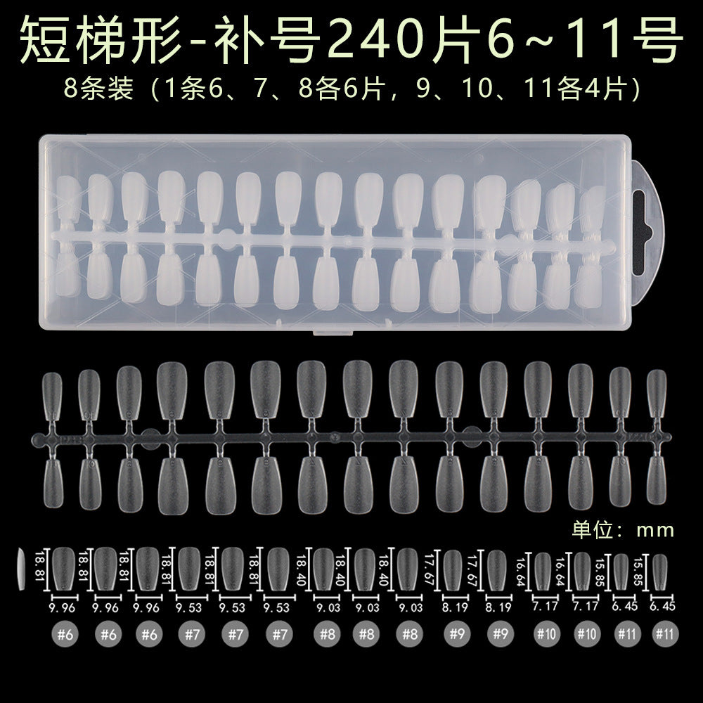 Nail Tips 240 pieces of special nail pads for nail salons, boxed full-size trapezoidal full stickers, folded without marks, and frosted fake nails wholesale.