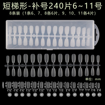 Nail Tips 240 pieces of special nail pads for nail salons, boxed full-size trapezoidal full stickers, folded without marks, and frosted fake nails wholesale.