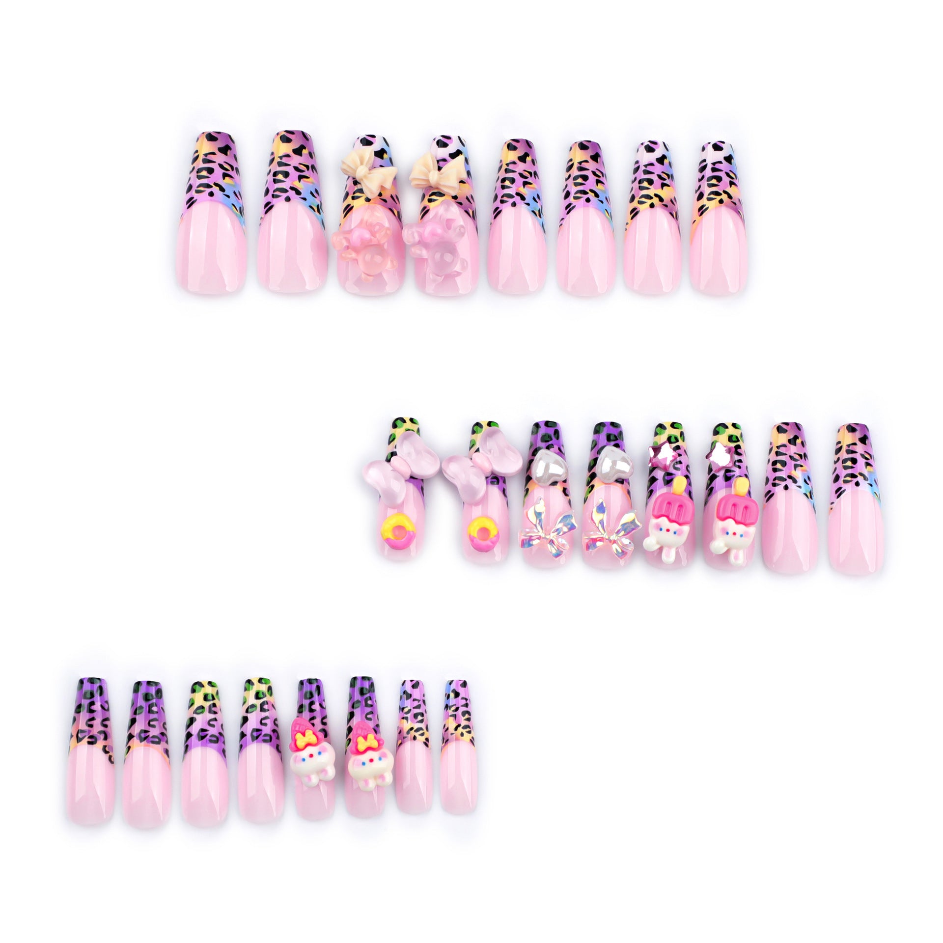 法式色系豹紋 甜美3D蝴蝶結 小兔愛心 可穿戴 甲片 成品 批發｜365nails