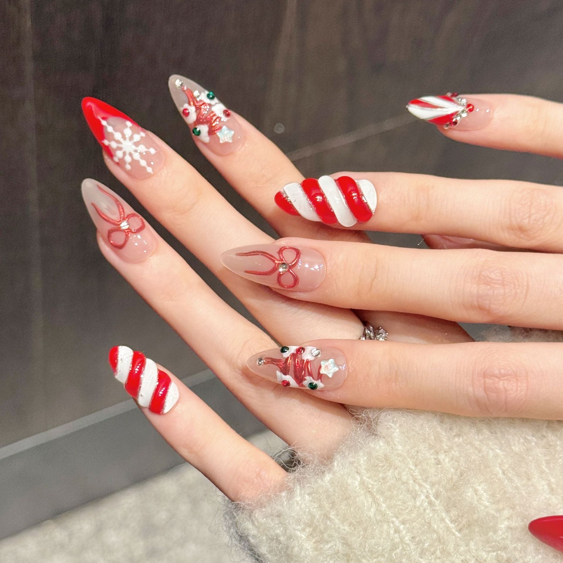 Christmas Candy Bow Snowflake Press On Nails