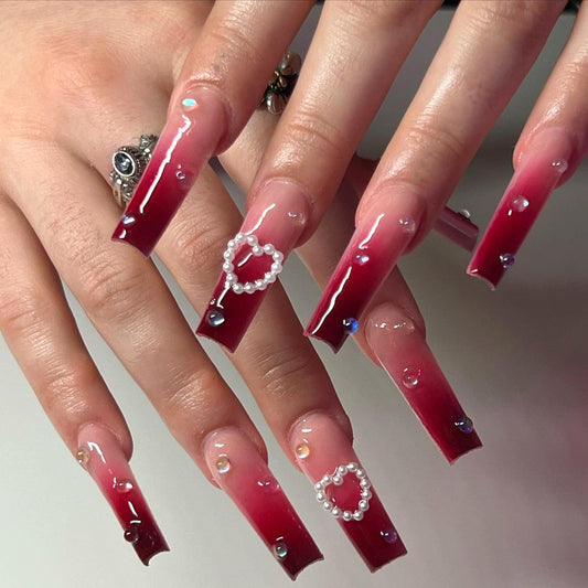 long style gradual change manicure wear nail piece burgundy gradual change fake nail wear nail sticker wholesale｜365nails