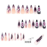 3d floral press-on nails, long stiletto french manicure