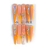 Orange Gradient Butterfly Crystal Stiletto Press On Nails