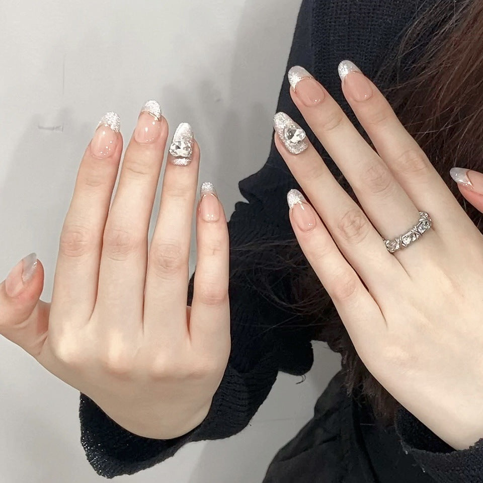 365nails: "Silver Lining" – 3D Gem & Glitter Handmade Almond Nails