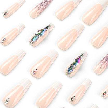 Wear nail piece White French manicure patch Wear nail purple glitter rhinestone nail sticker Removable nail piece｜365nails
