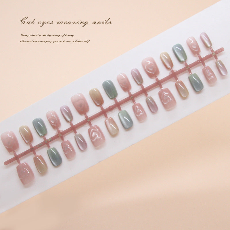 Nail Tips  prefabricated nail press on nails cute cat eye removable nail piece three-dimensional love short T nail patch ｜365nails
