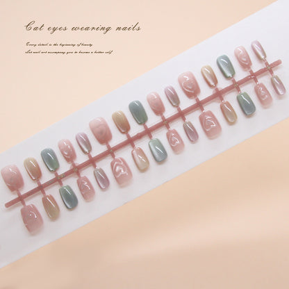 Nail Tips  prefabricated nail press on nails cute cat eye removable nail piece three-dimensional love short T nail patch ｜365nails