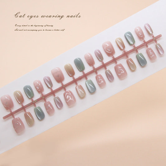 Nail Tips  prefabricated nail press on nails cute cat eye removable nail piece three-dimensional love short T nail patch ｜365nails