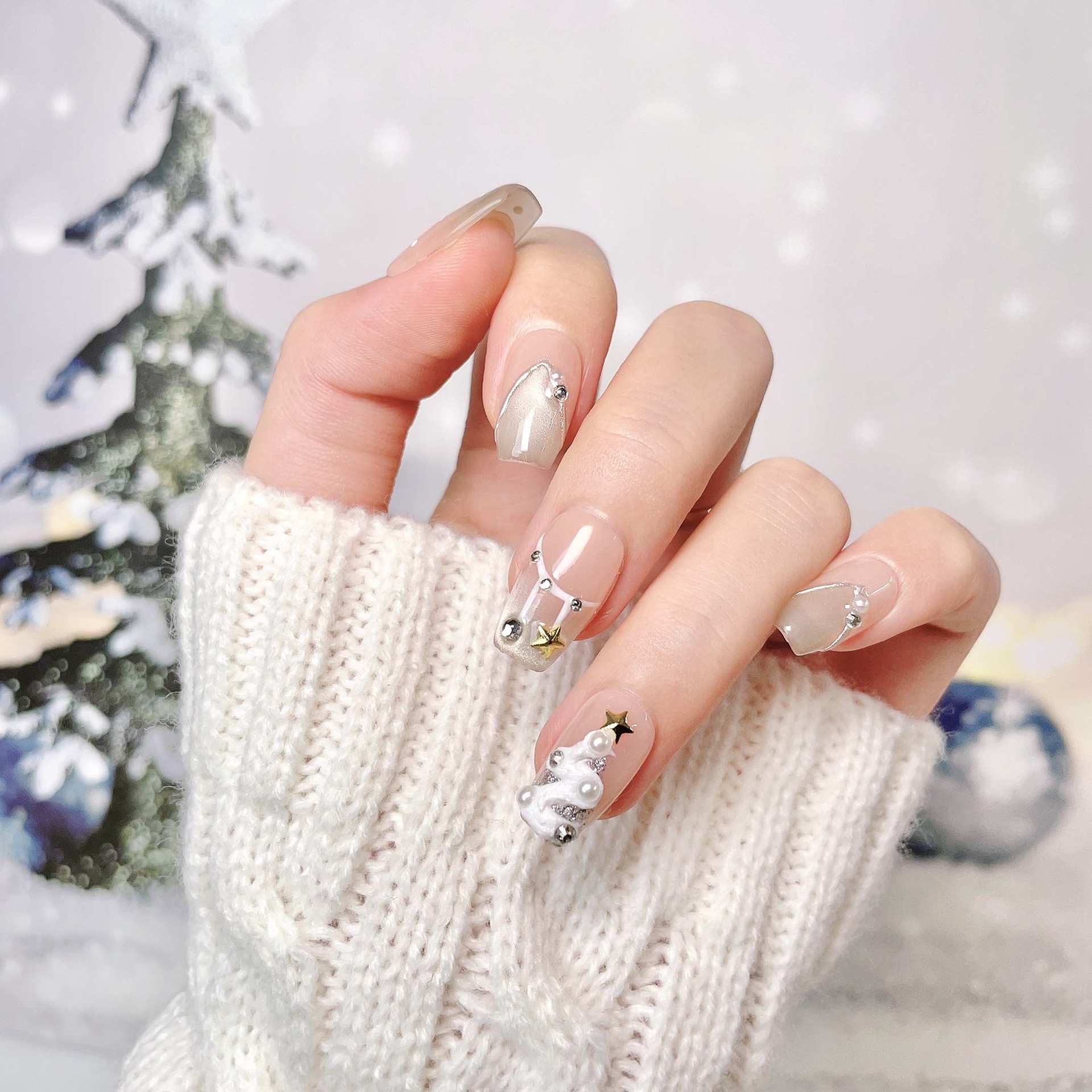 New christmas handmade press-on nails holiday new year